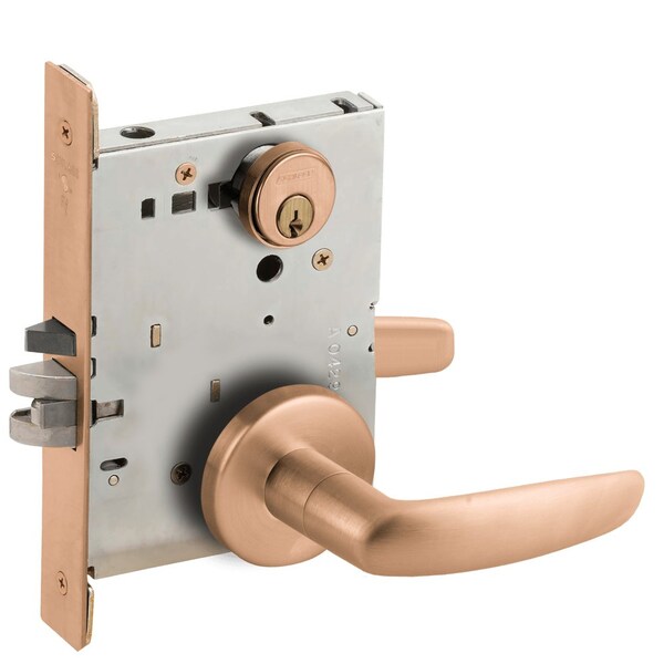 Schlage Grade 1 Classroom Mortise Lock, Conventional Cylinder, S123 Keyway, 07 Lever, B Rose, Satin Bronze C L9070P 07B 612 - main